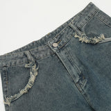 Men Jeans Hole Loose Burrs Five-Pointed Star Pattern