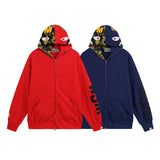 Bathing Ape Hoodie Autumn and Winter Shark Head Color Matching Cardigan Loose Sweater Jacket