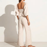 Women Co-Ords Square Collar Puff Sleeve High Waist Wide Leg Pants