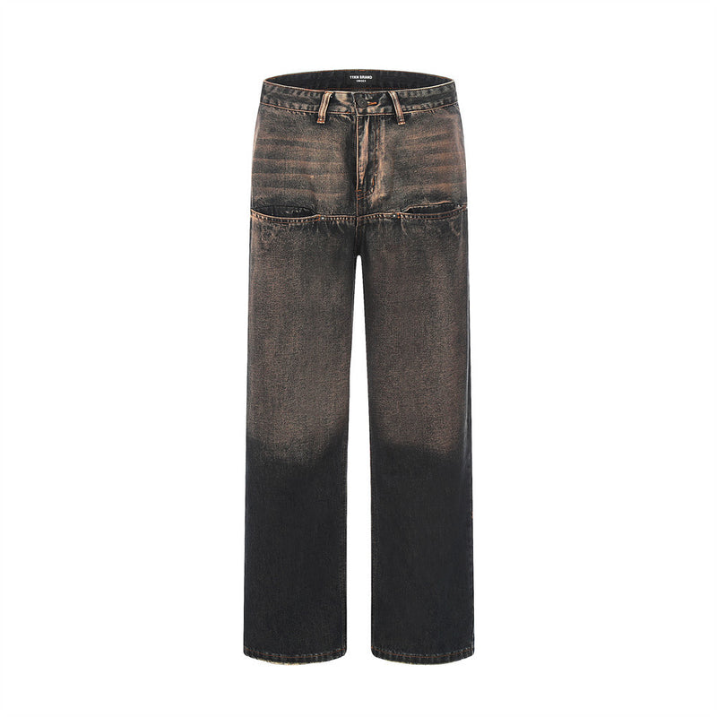 Men Jeans Distressed Gradient Loose Complex Leisure