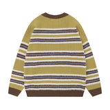 Women Sweater Vintage Contrast Striped Knitted Lazy Sweater