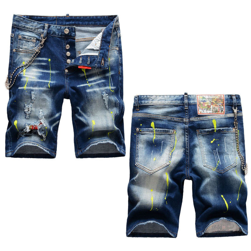 DSQ2 Short Jeans Ripped Patch Slim-fit Stretch Denim Shorts