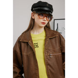 Unisex Pu Jacket Distressed PU Leather Coat Motorcycle Jacket
