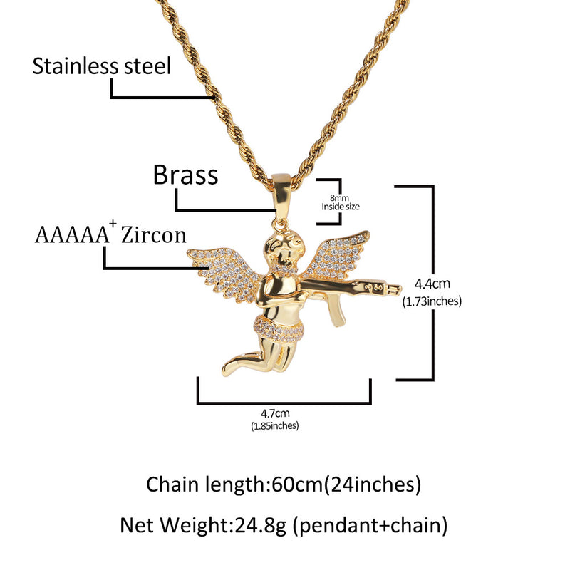 Jewelry Hip Hop Jewelry Gun Pendant Copper Zircon Angel Pieces Animal Spectrum