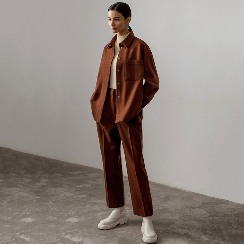 Women Co-Ords Autumn Fashion Shirt and Trousers Two-Piece Set