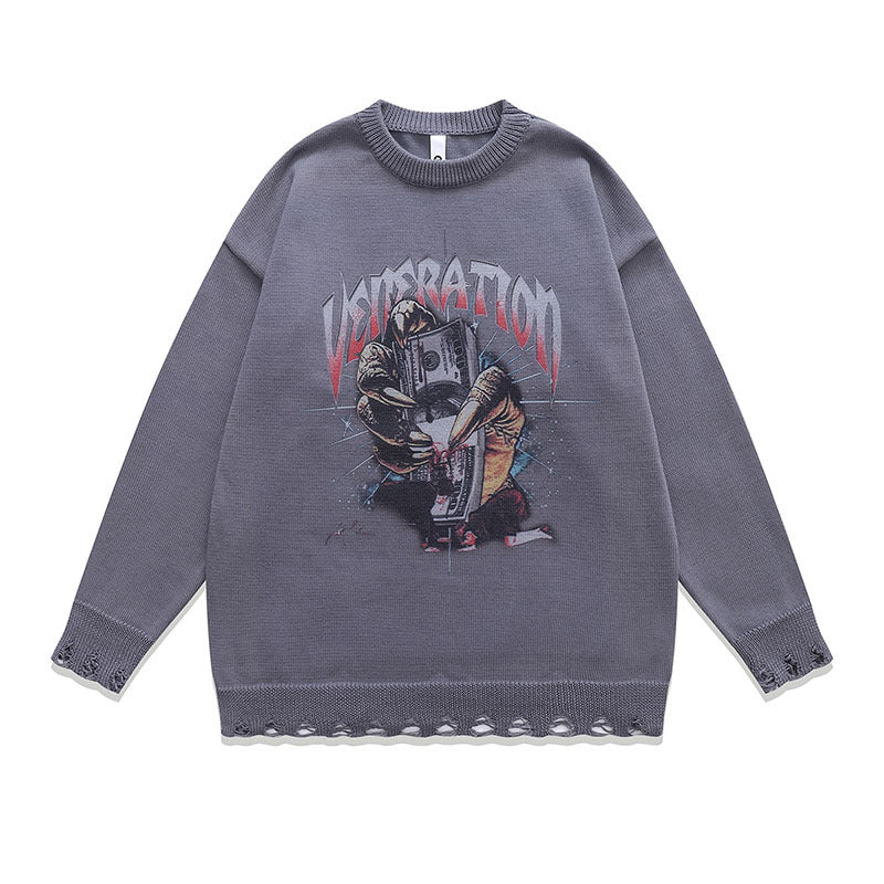 Women Sweater Heavy Metal Rock Wind Knitted Sweater