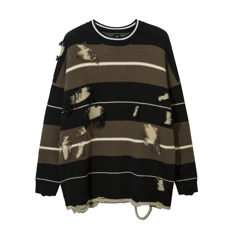 Women Sweater Ripped Sweater Striped Sweater Oversize