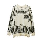 Women Sweater Contrasting Color Jacquard Special-Interest Design Loose Hole