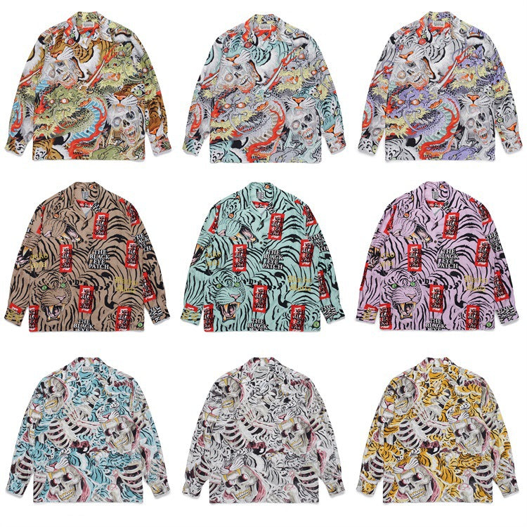 GUILTYPARTIES TIGER Shirts Tiger Totem Skull Long Sleeve Shirt