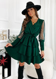 Valentine's Day Dress Spring Stitching Mesh Sleeve Long Sleeve Dress