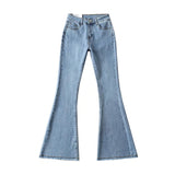 Women Jeans Raw Edge Elastic Slim Fit Slimming Bell-Bottom Pants