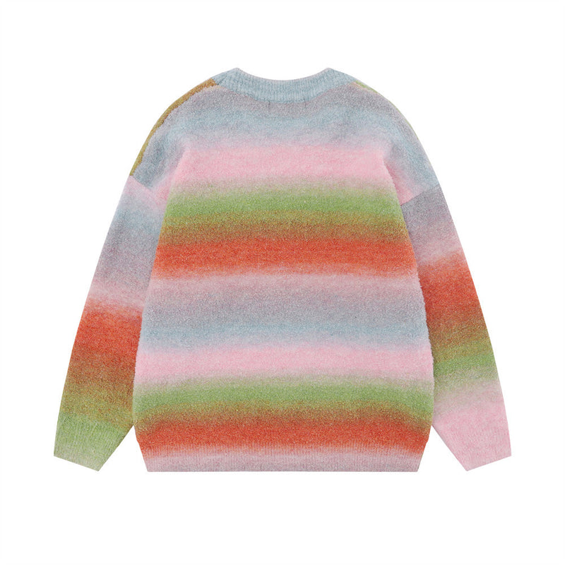 Men Sweater Gradient Brocade Sweater Thick round Neck Knitwear