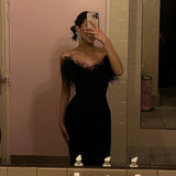 Women Dress Evening Dress Ostrich Feather