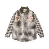 Men Long Sleeved T Shirt Retro Plaid Long Sleeve Shirt Men's Embroidery Loose Shirt Coat Spring and Autumn