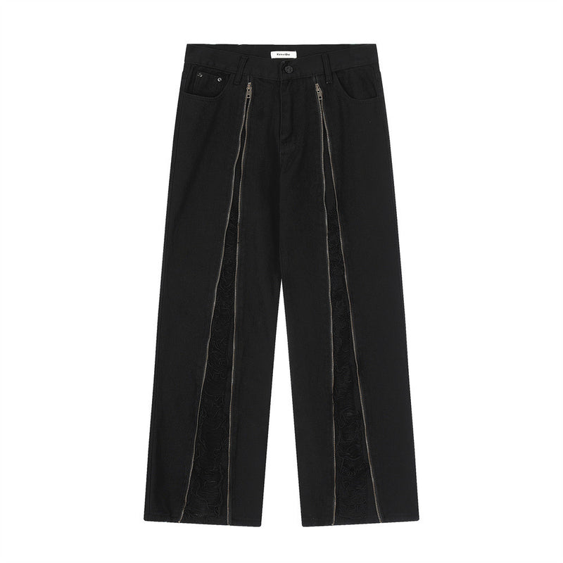 Men Jeans Zipper Stitching Hole Worn Loose