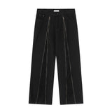Men Jeans Zipper Stitching Hole Worn Loose