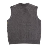 Men Sweater Diamond Plaid V-neck Cardigan Sweater Vest