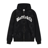 Men Fleece Lined Hoodie XINGX Letter Print Sweatshirt Men's Autumn and Winter Loose Zip Coat