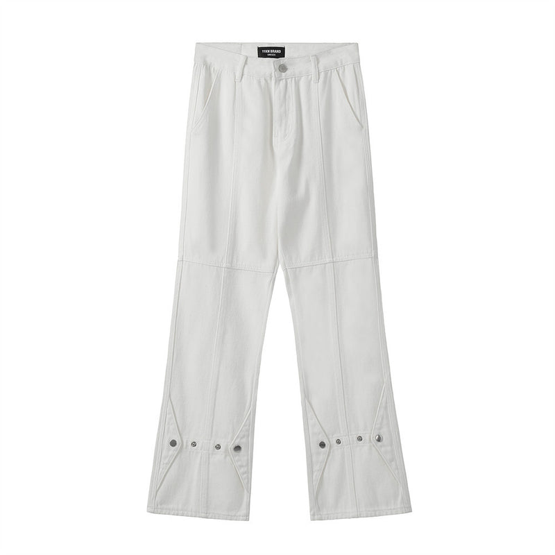 Men Jeans Solid Color Stitching Punk Loose Flared Pants