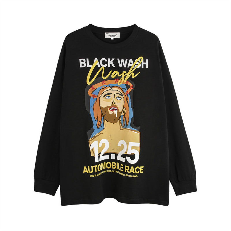 Men Long Sleeve T-Shirt Jesus Print Cotton Base Shirt