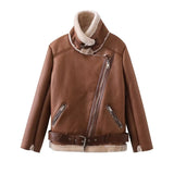 Women Cotton Coat Lamb Wool Thickened Warm Leather Coat