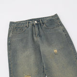 Men Jeans Five-Pointed Star Patch Ripped Leisure Loose