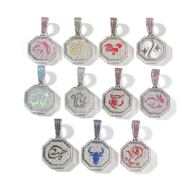 Jewelry Zodiac Pendant Copper Inlaid Zircon Luminous Animal Royalty