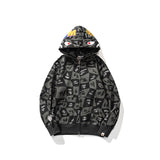 Bathing Ape Hoodie Checkered Embroidered Black and Grey Sweater Zipper Hooded Jacket Cardigan