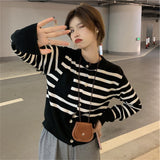 Women Knitted Cardigan Stripe College Style Soft Sweater