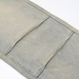 Men Jeans Yellow Pleated Vintage Pocket