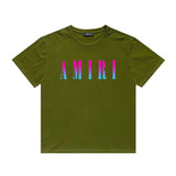 Amiri T Shirt Gradient Letter Flower Casual Hip Hop Short Sleeve T-shirt