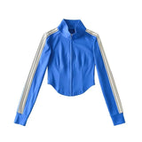 Women Hoodie Striped Stitching Tight Sports Sweater