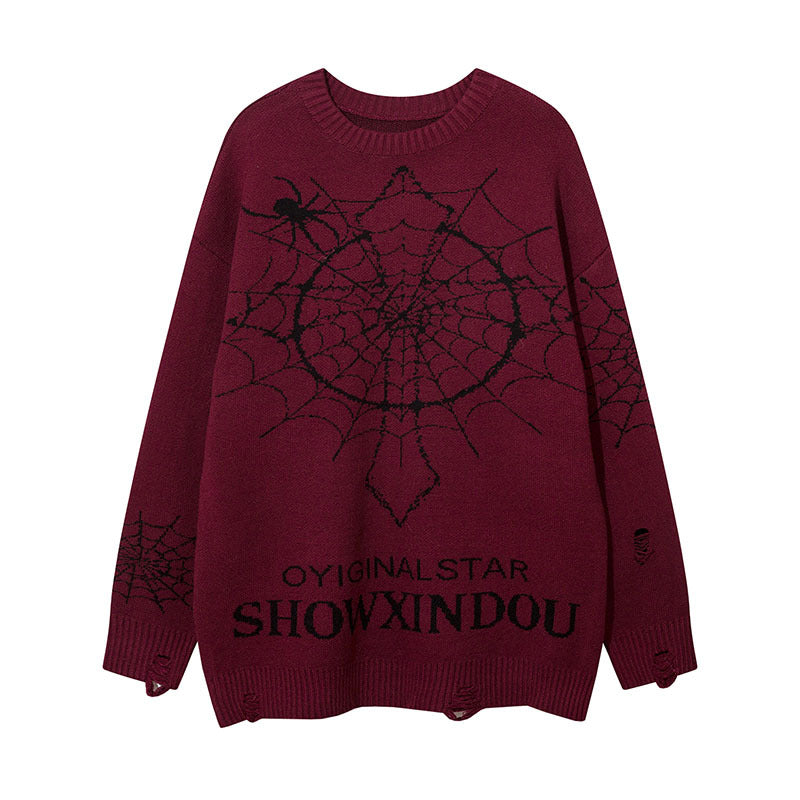 Women Sweater Spider Web Jacquard Oversize Couple