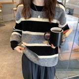 Women Pullover Sweater Knitwear Loose Slimming Stripes