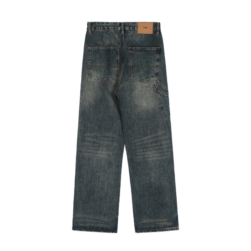 Men Jeans Simple Solid Color Worn out