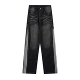 Men Jeans Side Striped Zipper Loose