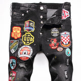 DSQ2 Jeans Badge Embroidered Stretch Ripped Slim Fit Jeans
