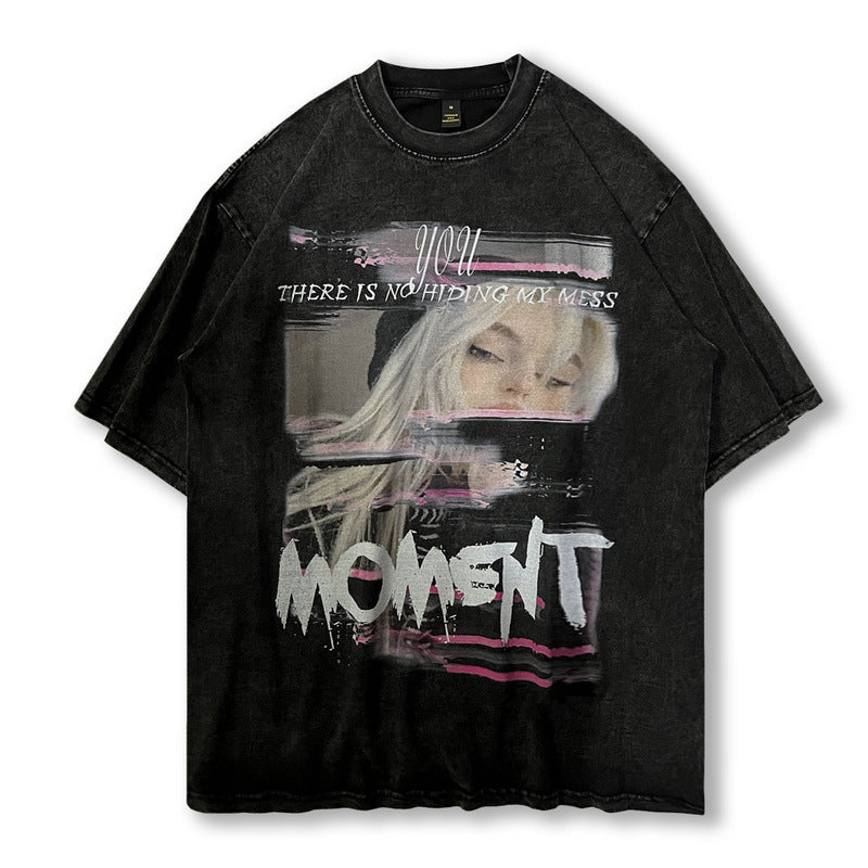 Men T-Shirt Creative Portrait Printing Loose