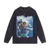 Men Long Sleeve T-Shirt Hip Hop Character Loose Distressed