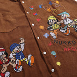 Men Long Sleeved T Shirt Cartoon Embroidered Long Sleeve Shirt Loose Casual Street Trendy