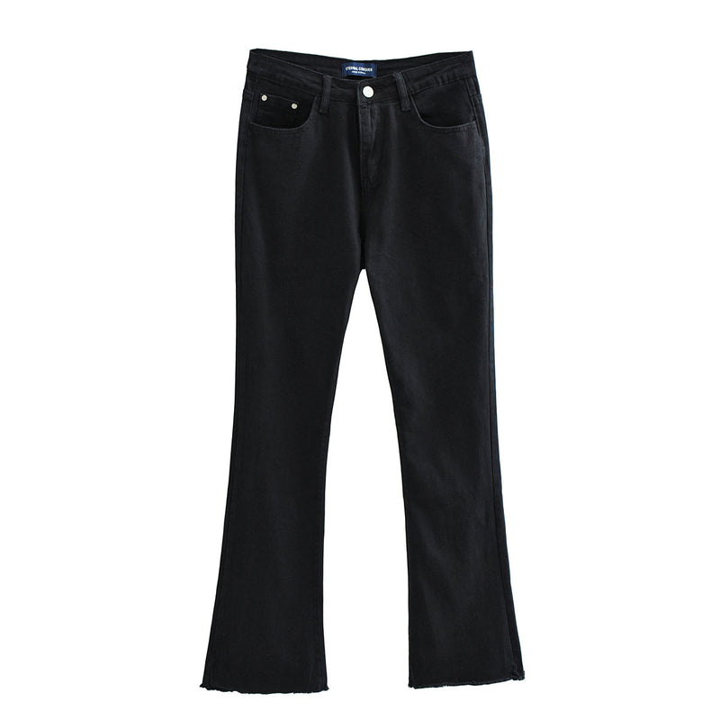 Women Jeans Retro Frayed Flared Pants Slim Stretch