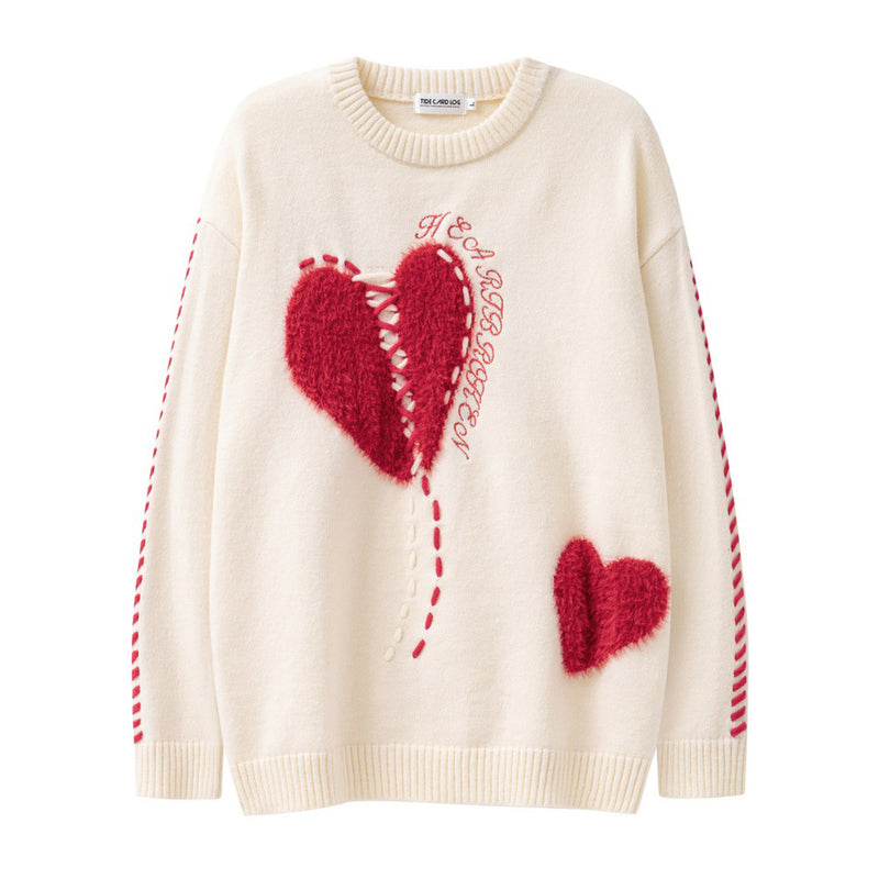 Men Sweater Flocking Stitched Love Pattern Knitwear