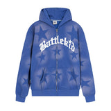 Men Fleece Lined Hoodie XINGX Letter Print Sweatshirt Men's Autumn and Winter Loose Zip Coat