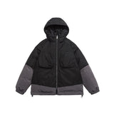 Unisex Coat Colorblock Hood All-Match Loose Couple Coat