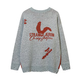 Women Sweater Bunny Graffiti Oversize Knitwear Vintage