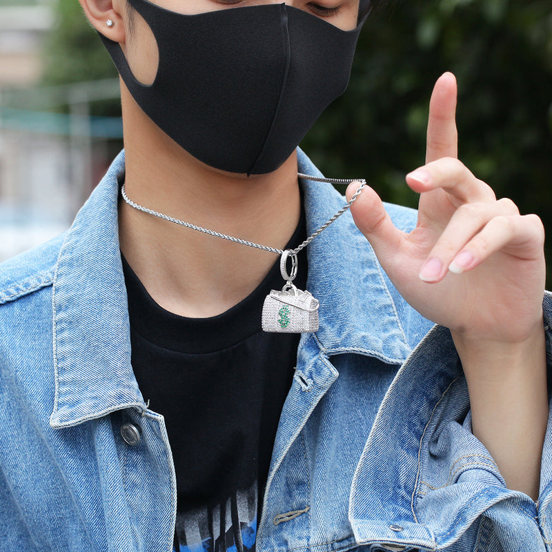 Jewelry Necklace Money Bag Pendant Street Wind Copper with Zircon Spectrum