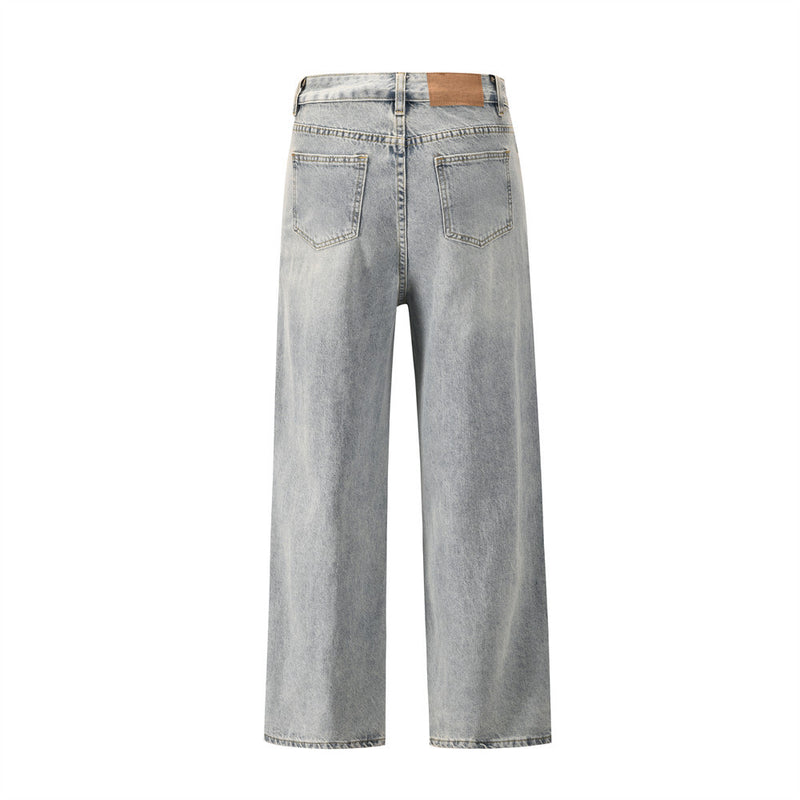 Men Jeans Loose Stitching Edging Holes