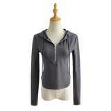 Women Hoodie Solid Color Simple and Thin Zipper