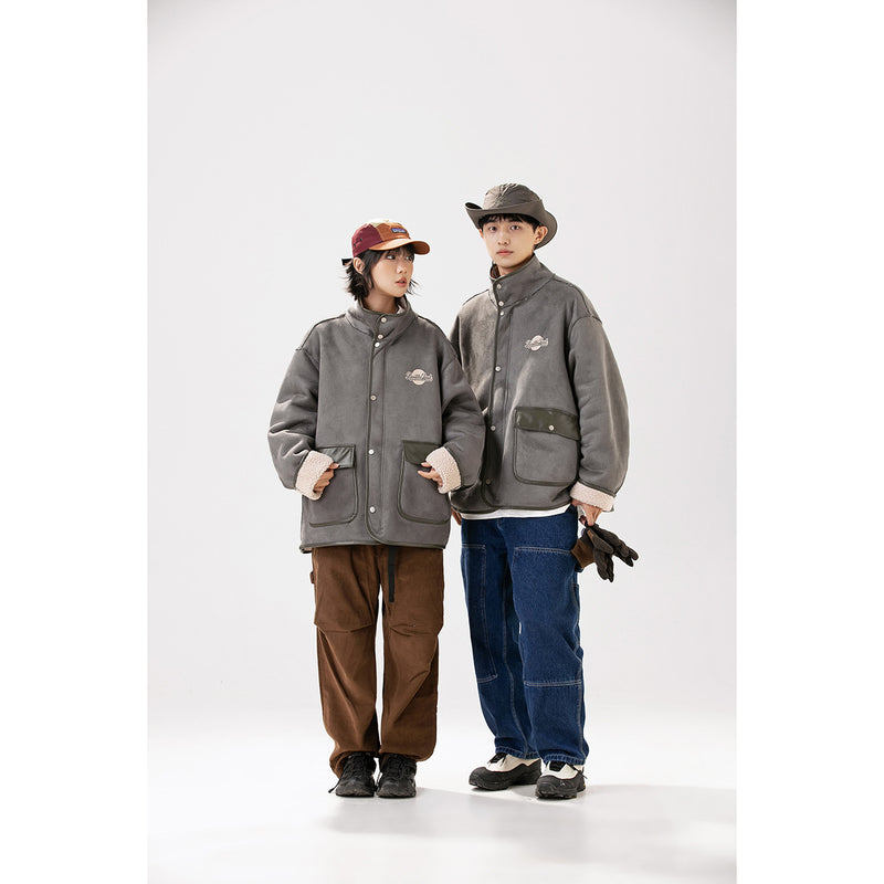 Unisex Coat Stand-up Collar Cotton-Padded Clothes Men and Women Loose