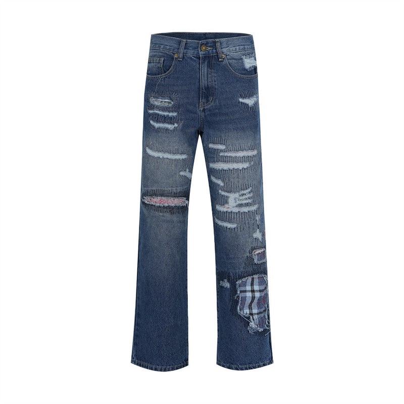 Men Jeans Hole & Patch Punk Niche Personality